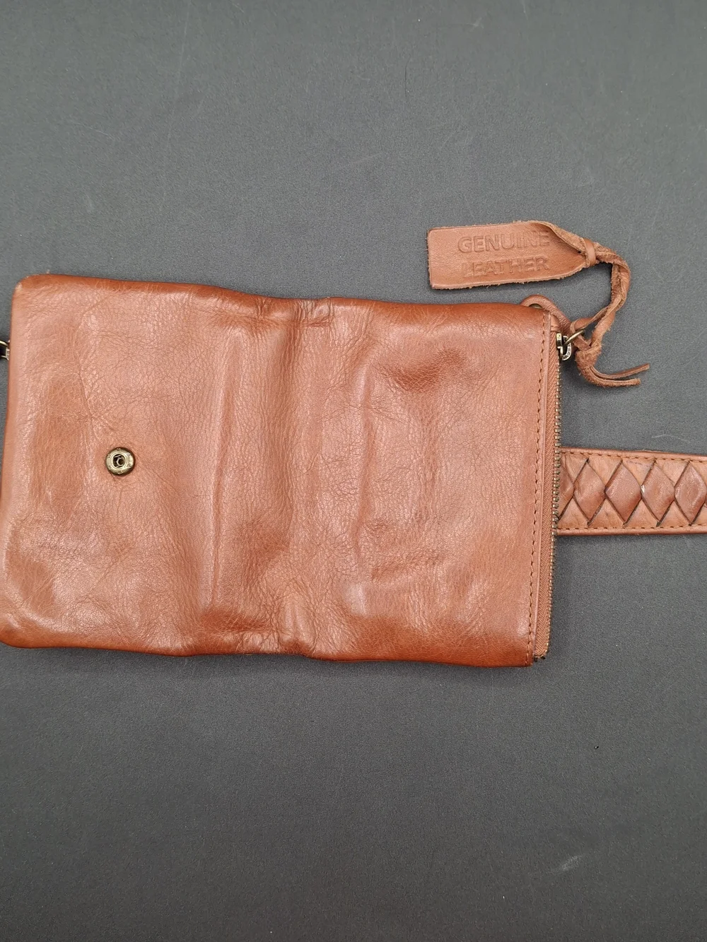 Women's Brown Leather Wristlet Wallet - Classic Braided Detail